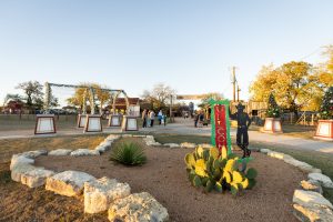 Christmas decorations along the Old West town streets at Enchanted Springs Ranch in the Texas Hill Country