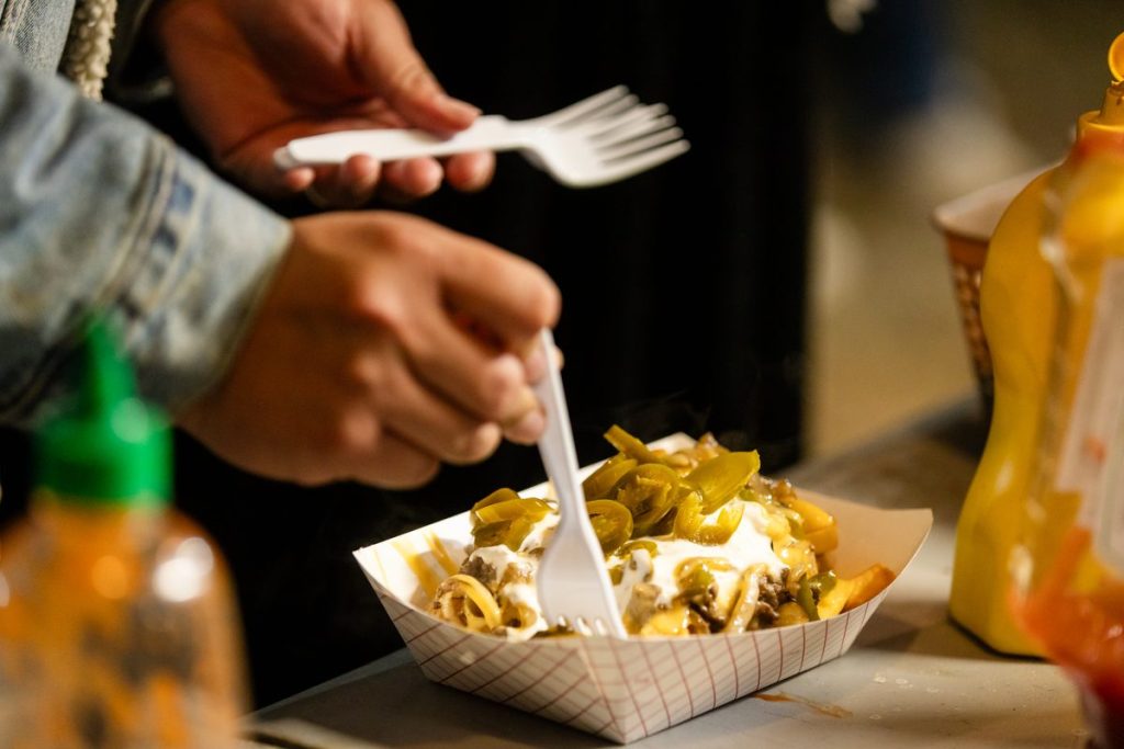 A fresh order of nachos from a food vendor at Old West Christmas Light Fest